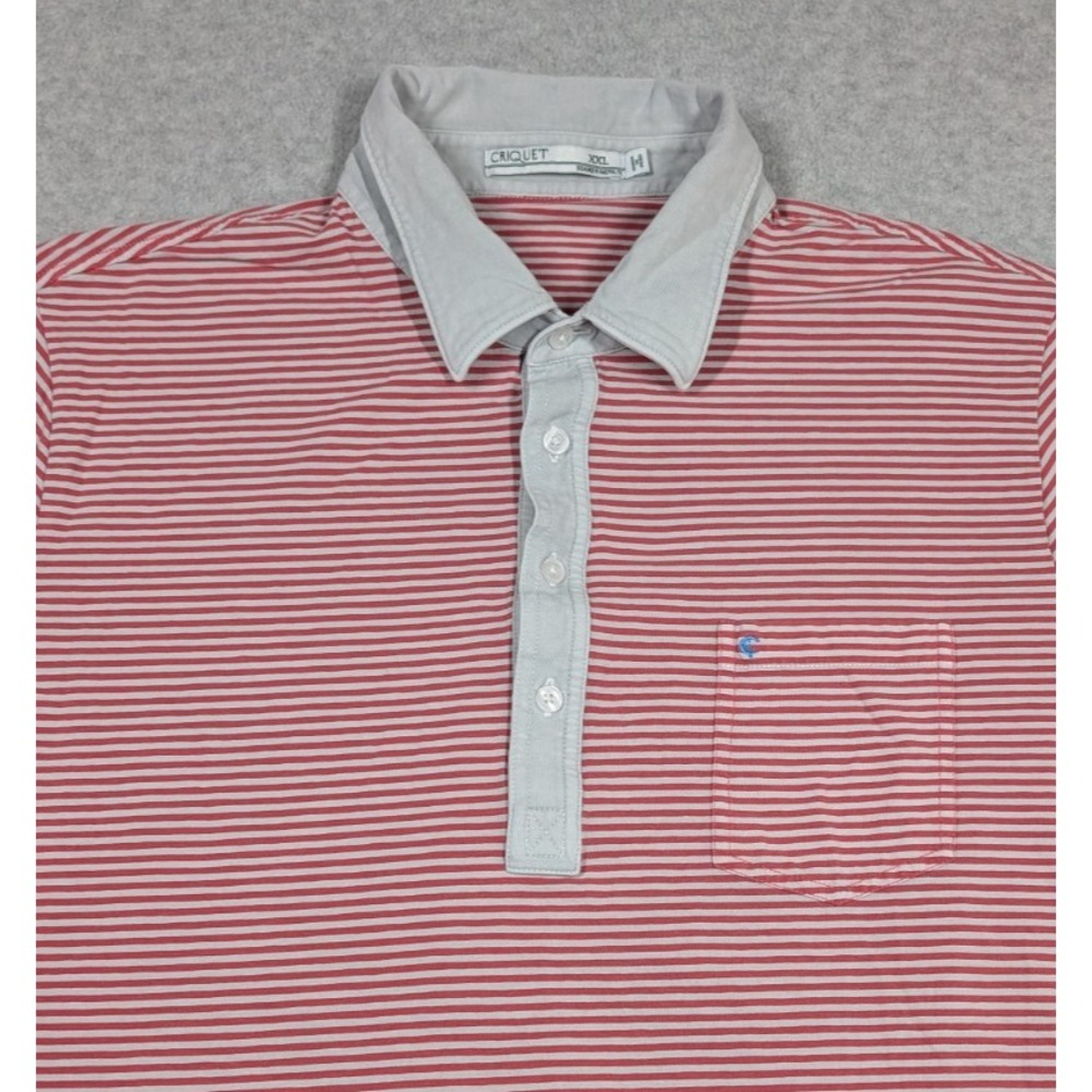Criquet Men Shirt‎ XXL Polo Short Sleeve Striped Pima Cotton Golf Performance